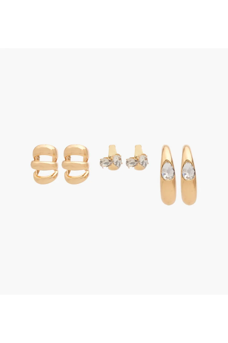 لايف ستايل Pack of 3 Metallic Earrings with Pushback Closure
